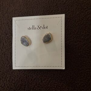 Stella & Dot Gold-Trimmed Gray Earrings roughy stone look